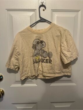 Peanuts Cream Snoopy & Woodstock Cropped Graphic Tee